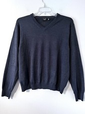 Black Saks 5th Avenue Vneck Pullover Sweater 100 Wool Mens XL Blue