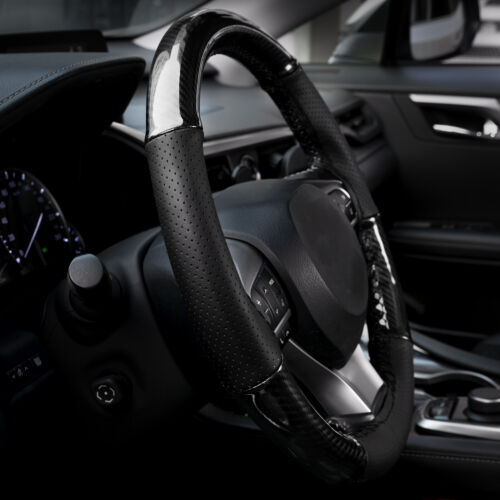 15'' Carbon Fiber Car Steering Wheel Cover Black Leather DIY Sewing Interiors US - Bild 3 von 8