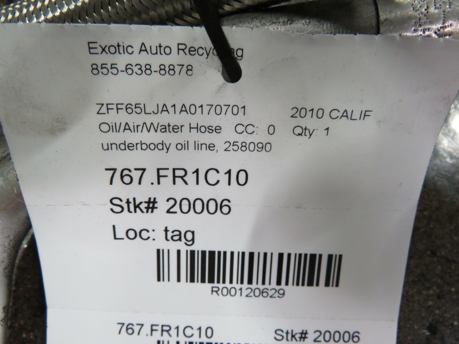 Ferrari California, Underbody Oil Line, Used, P/N 258090