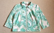 Womens Jacket-CHICO'S-white/green/beige paisley cotton stretch knit 3/4-1 8/10 