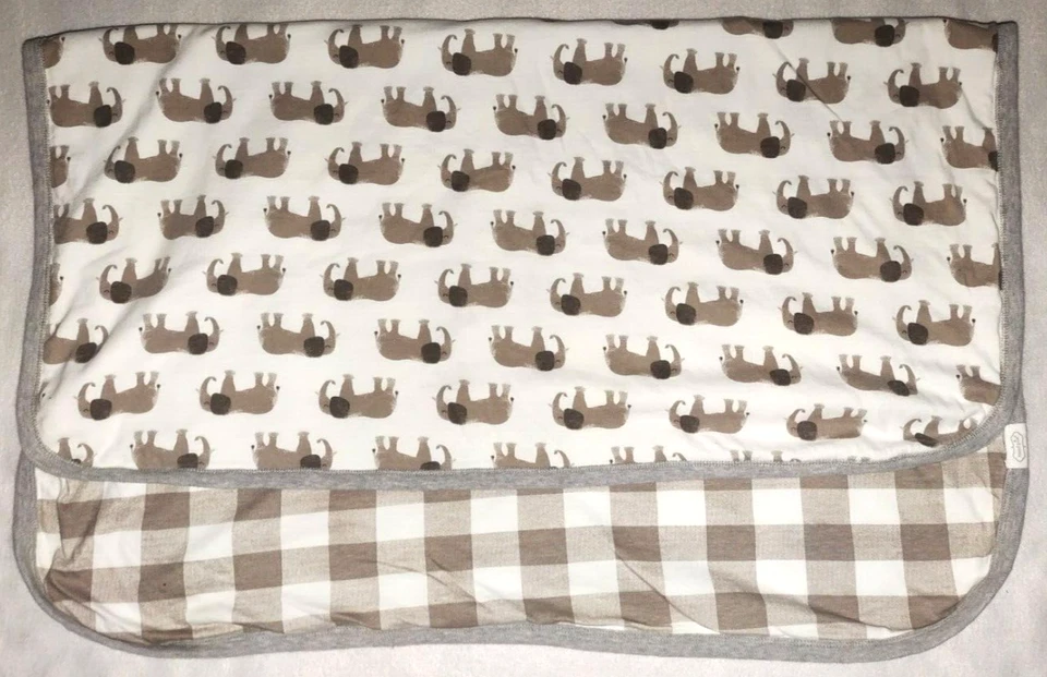 Mud Pie Beige Brown ELEPHANT Plaid Cotton 2 Ply Baby Blanket Gray Trim Lovey EUC - Image 3 of 4