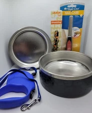 Dog Care Bundle Stainless Steel Bowls Retractable 16' Leash 5' Leash Nail File
