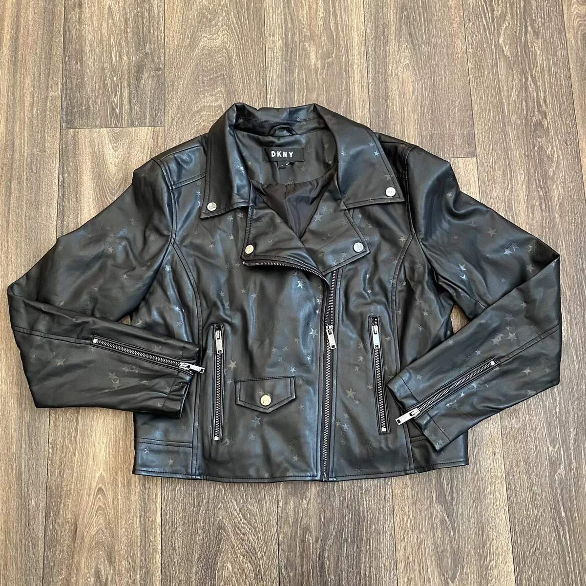 Dkny faux clearance leather sleeve blazer