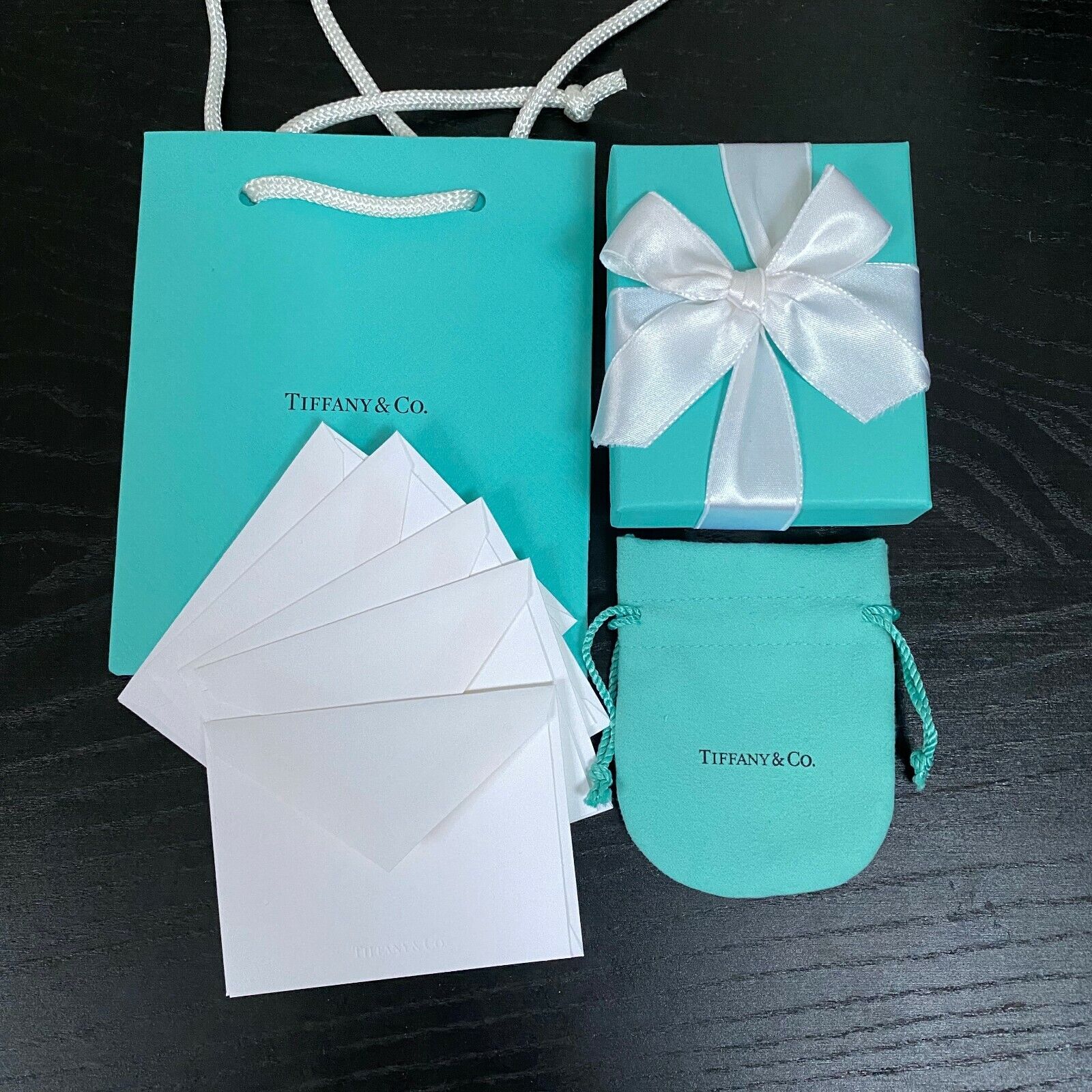 NEW TIFFANY & CO EMPTY BLUE BOX SUEDE POUCH GIFT BAG SATIN RIBBON PACKAGING