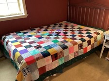 Vintage Fabrics Crazy Tie Handmade Quilt Patchwork Granny Blanket - 80  X 89  