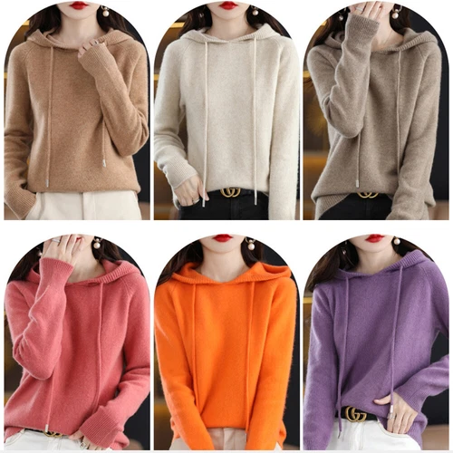 Womens Winter Cashmere Sweater Casual Hoodie Pullover Hooded Knitted Tops Jumper - Picture 6 of 23