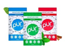 PUR Xylitol Chewing Gum 3 Flavor Variety 55 Pieces, 3 Pack Sugarless Vegan