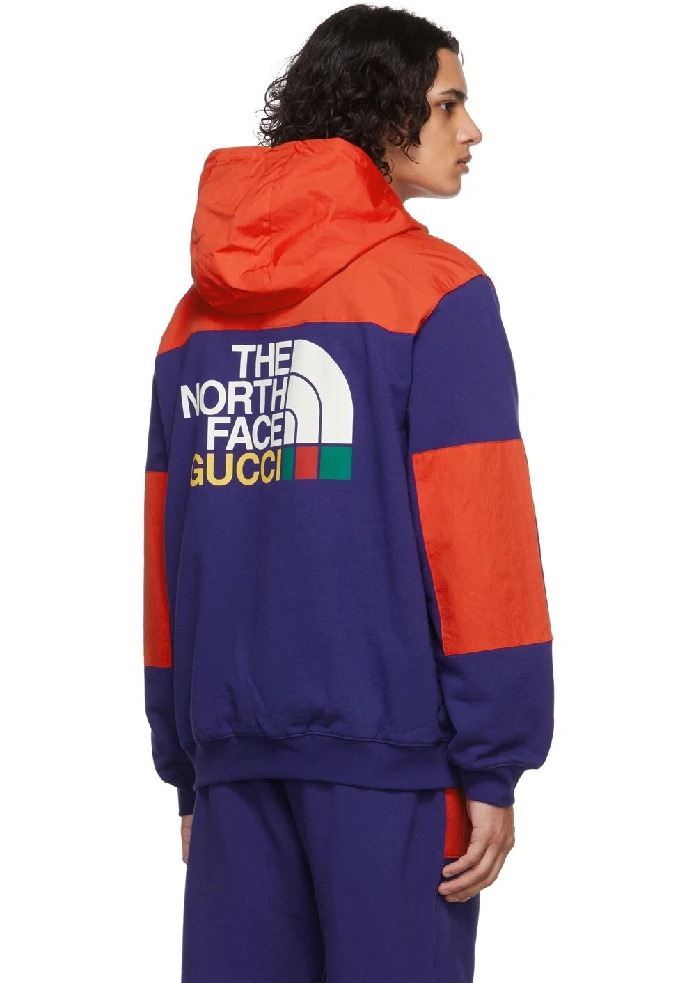 Giacca track GUCCI x THE NORTH FACE blu e rossa stampa logo cerniera media autentica