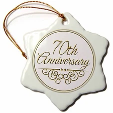 3dRose 70th Anniversary gift - gold text for celebrating wedding anniversaries -