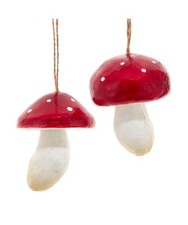 Set of 2 Red Mushroom Ornaments C7898 w