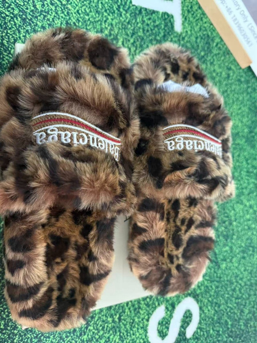 Balenciaga Men's Leopard Print Faux Fur Slide Slippers EU 46 | eBay