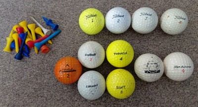 11 x 90er gebrauchte Golfbälle Titleist, ProStaff, Pinnacle, Condor, Penfold + Tees