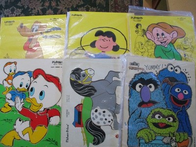 Playschool Wood Puzzles VINTAGE LOT Includes Disney, Lucy, Donald, 4 Monsters