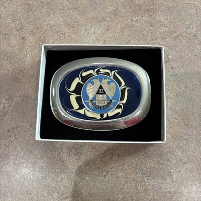MASONIC 32nd Degree BELT BUCKLE Spes Mea In Deo Est (My Hope Is In God) Enamel