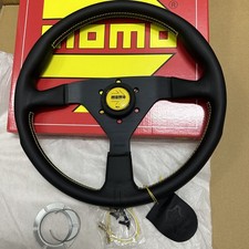 Momo Montecarlo Pu Leather Racing Steering Wheel Yellow Stitch 350mm 14inch