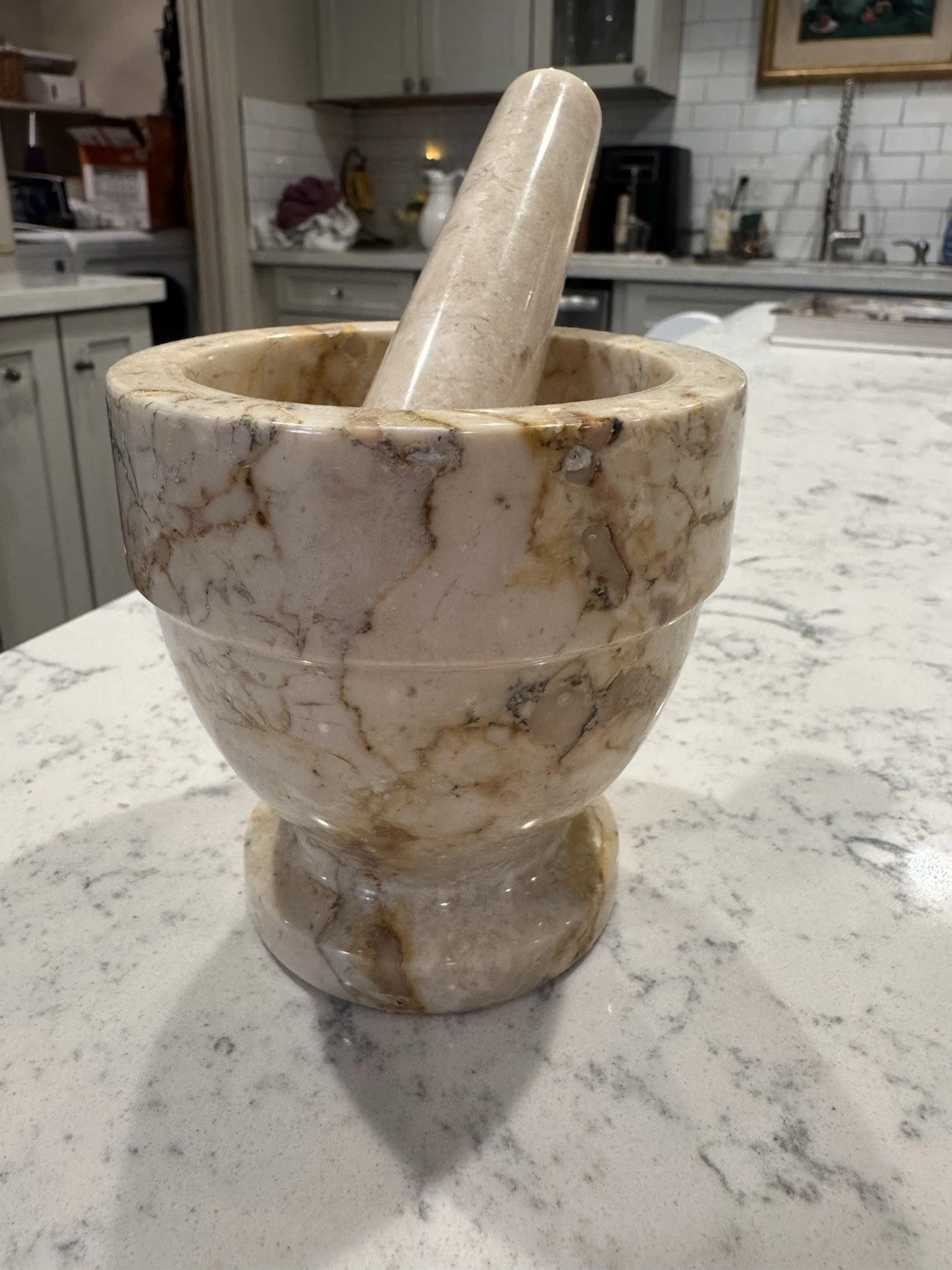 Small Tan + Gold Marble Mortar and Pestle (4" x 4")