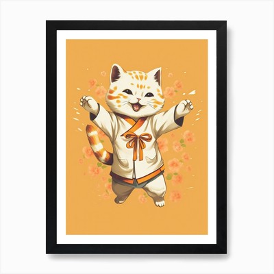 Kawaii Cat Drawings Dancing 2 Art P Framed Wall Art Poster Canvas Print Picture