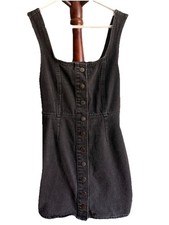 Urban Outfitters Black Denim Sleeveless Button-Front Overall Mini Dress 2
