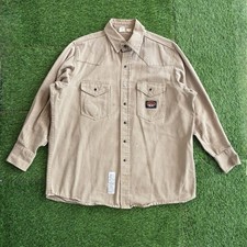Rasco FR Flame Resistant Work Shirt Mens XL Khaki Cotton Western Pearl Snap