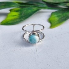 Handmade Larimar Gemstone Ring 925 Sterling Silver Statement Gift Ring PG9076