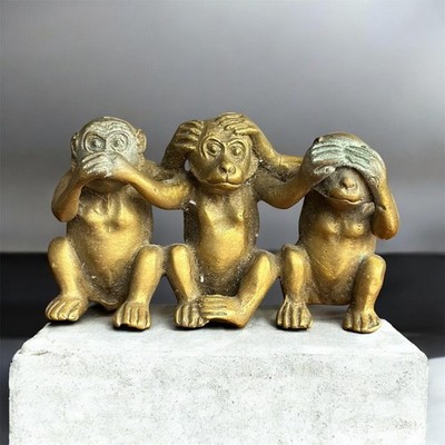Vintage Messing Figur drei weise Affen - sehen, hören, sprechen nicht böses