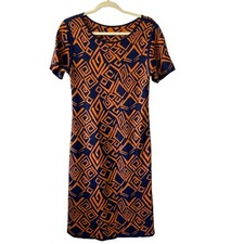 Jaros Lava Sweater Dress Size Large Midi Navy Blue Orange Geometric Pattern