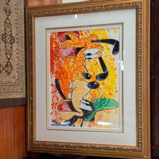 Disney Goofy Framed Art Print Orange Background Contemporary Signed