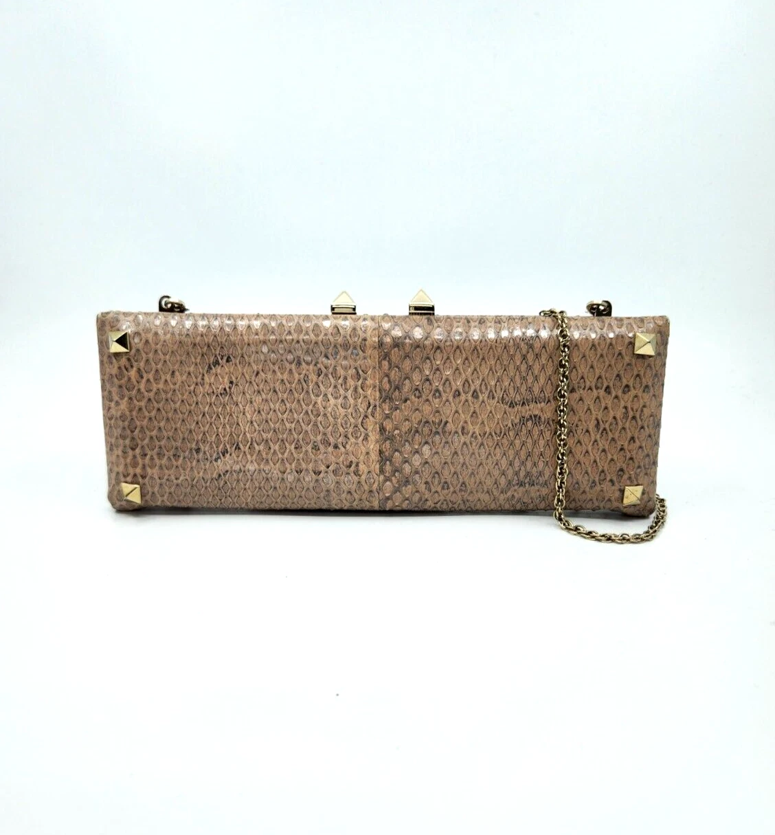 Valentino — VALENTINO GARAVANI Rockstud Glam Python Snakeskin Leather Chain Crossbody Clutch