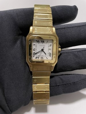 Cartier Santos 2960 18k Yellow Gold Watch White Dial