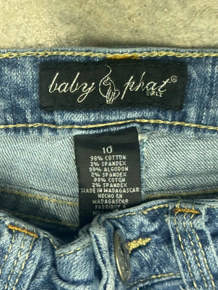 Bermudas de mezclilla de colección Baby Phat jóvenes niñas talla 10 adornadas bordadas Foto 3 de 4