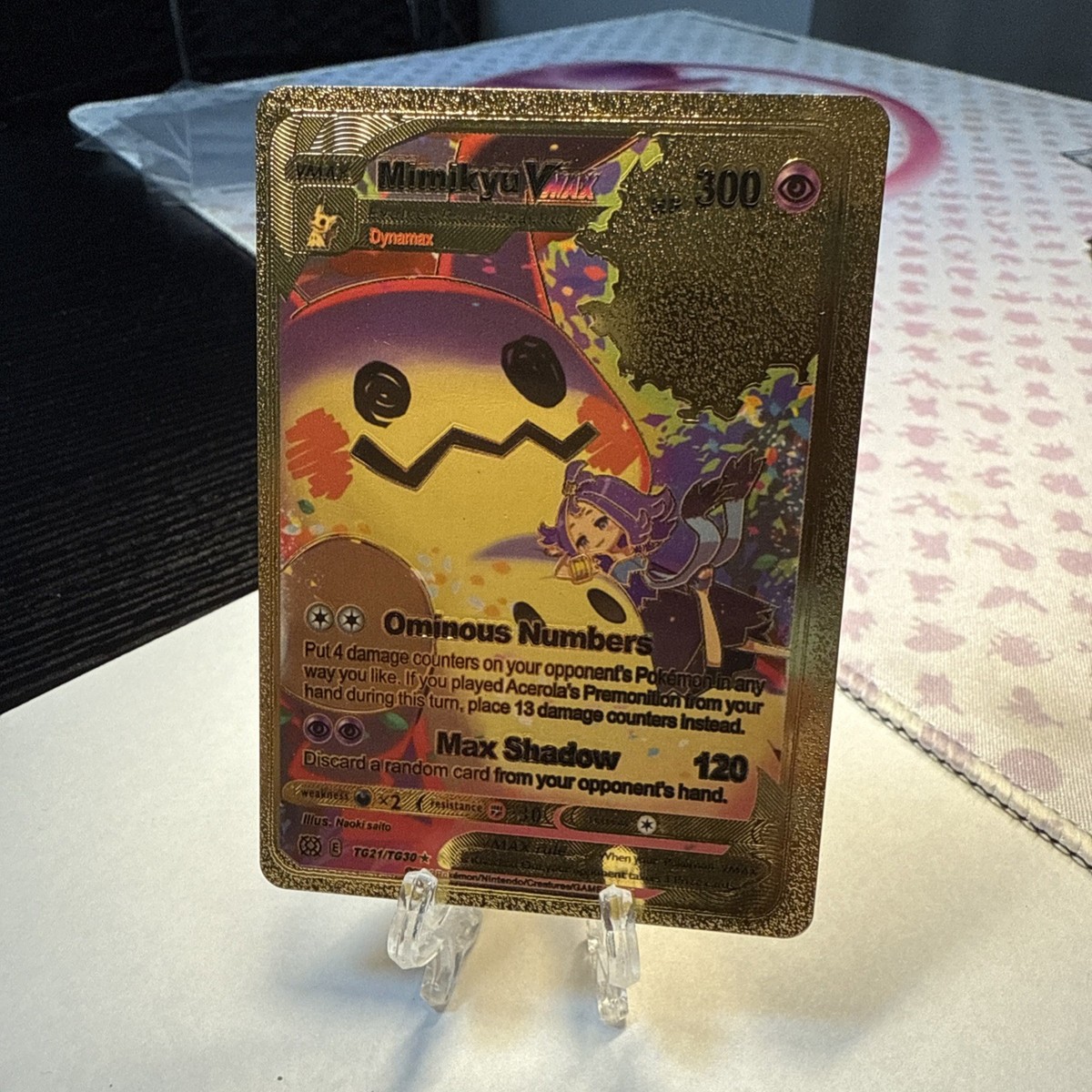 Mimikyu Vmax Gold Foil Fan Art Display Card Hp300 Ominous Numbers