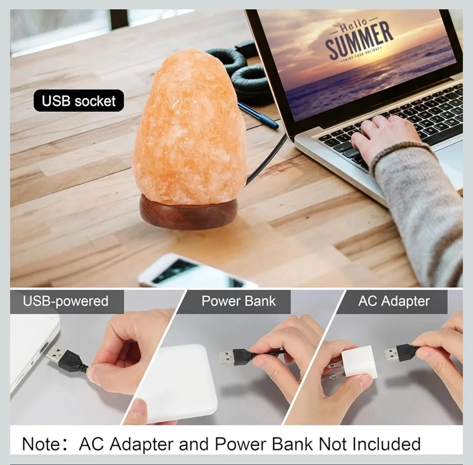 Lámpara de Sal Rosa Luz LED Multicolor 4" H x 3" D Cristal Natural Roca Foto 4 de 4