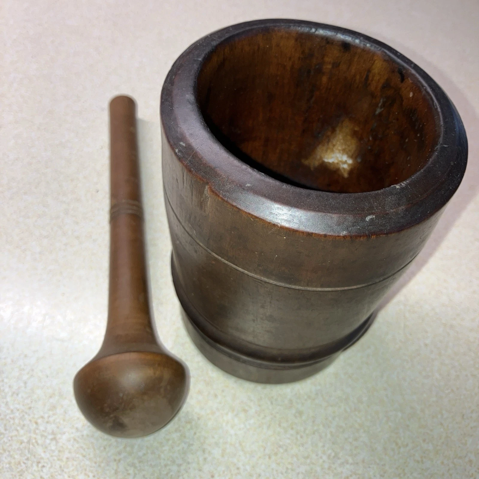 Vintage Wood Mortar And Pestle, In The Best Condition Dark Wood