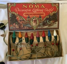 NOMA Christmas Lights # 100 Set Original Box CLOTH Cord c.1920s Works