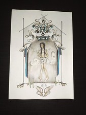 Disegno originale, Ritratto donna nuda con Teschio, a Penna,Arte moderna