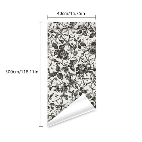2 Rolls Black Sketch Line Floral Wallpaper White Sticky Back Decal 17.3"X236" US - Picture 6 of 12