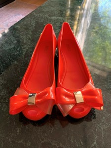 red ballet flats with ribbon