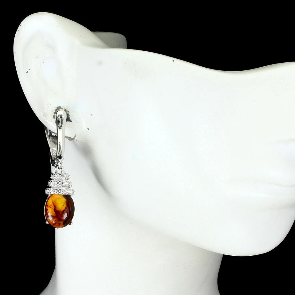 Pendientes de plata de ley 925 ovalados ámbar naranja Polonia 10x8 mm joyas de piedras preciosas Foto 2 de 4
