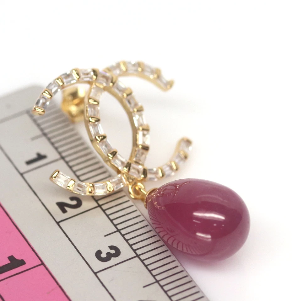 Heated 9 X 14 mm. Red Ruby & Cubic Zirconia Earrings Silver 925 Sterling - Image 3 of 4