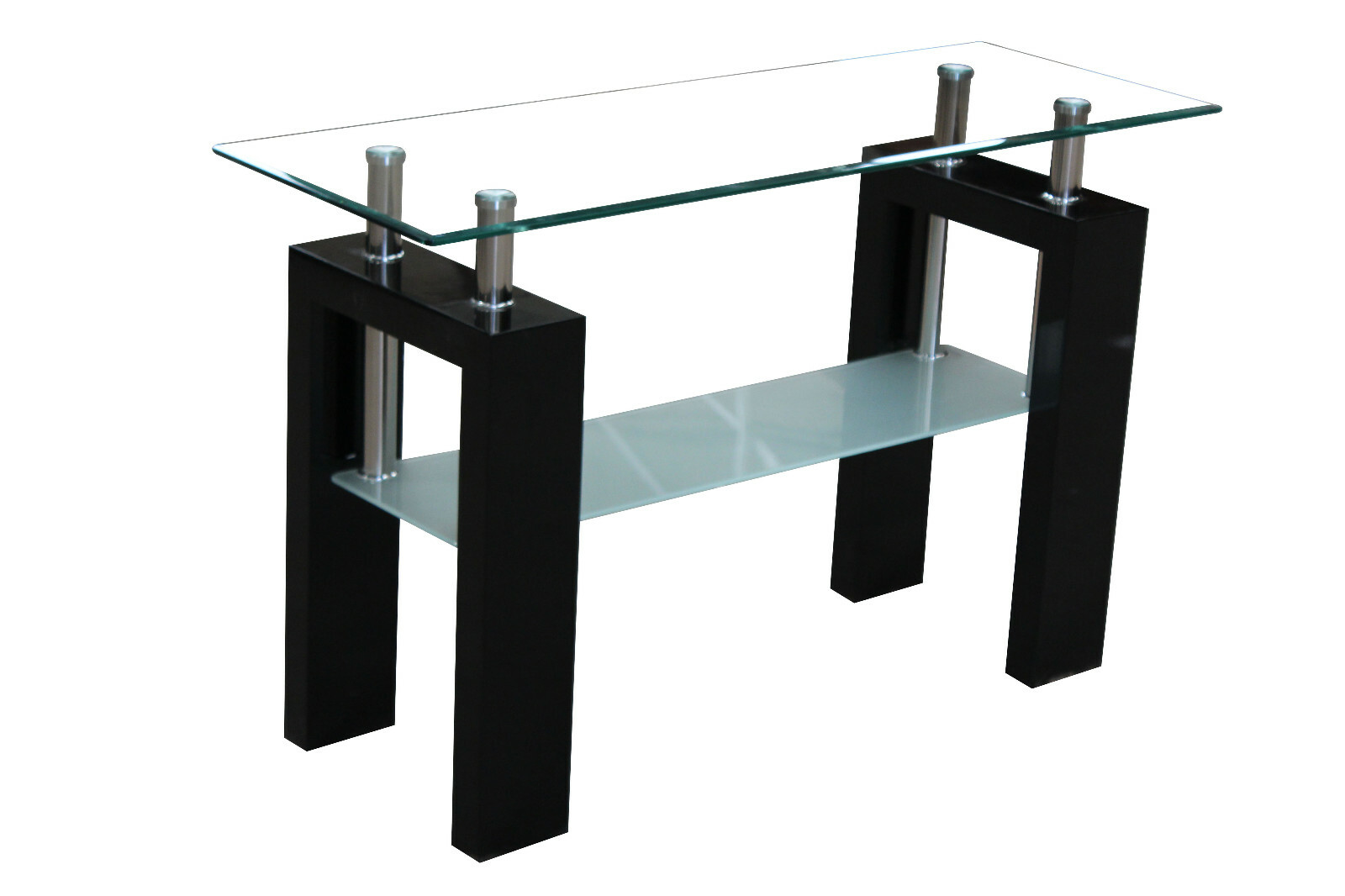 Console Table Hall Display Table Clear Glass Frosted Shelf Black Gloss Frame
