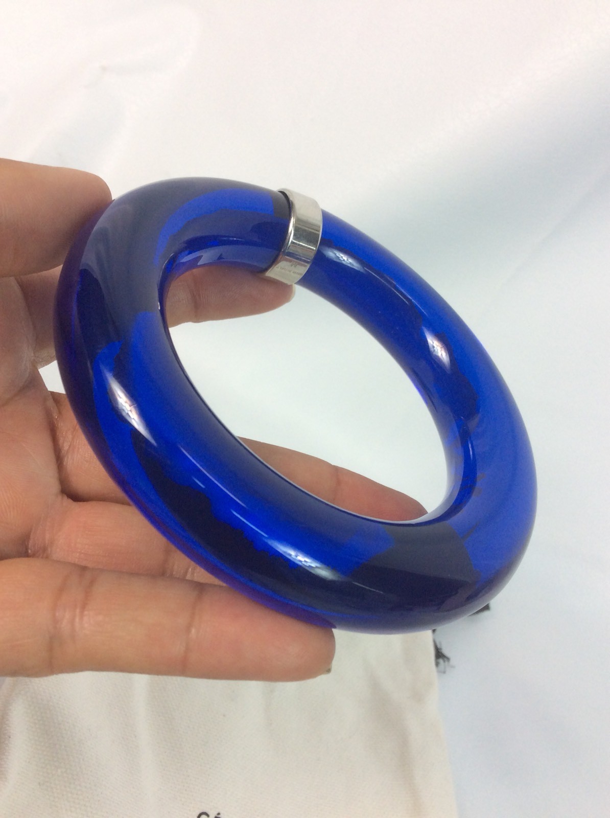 Statement Celine Blue Silver Tone Bangle bracelet… - image 4