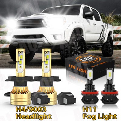 CHUSYYRAY LED Headlight + Fog Light Kit For Toyota Tacoma 2012-2015 - H4/9003 & H11, 6000K White-1060684