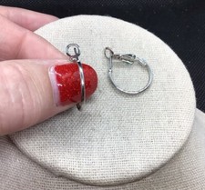 Vintage Silver Tone Costume Hoop Earrings 1" D365