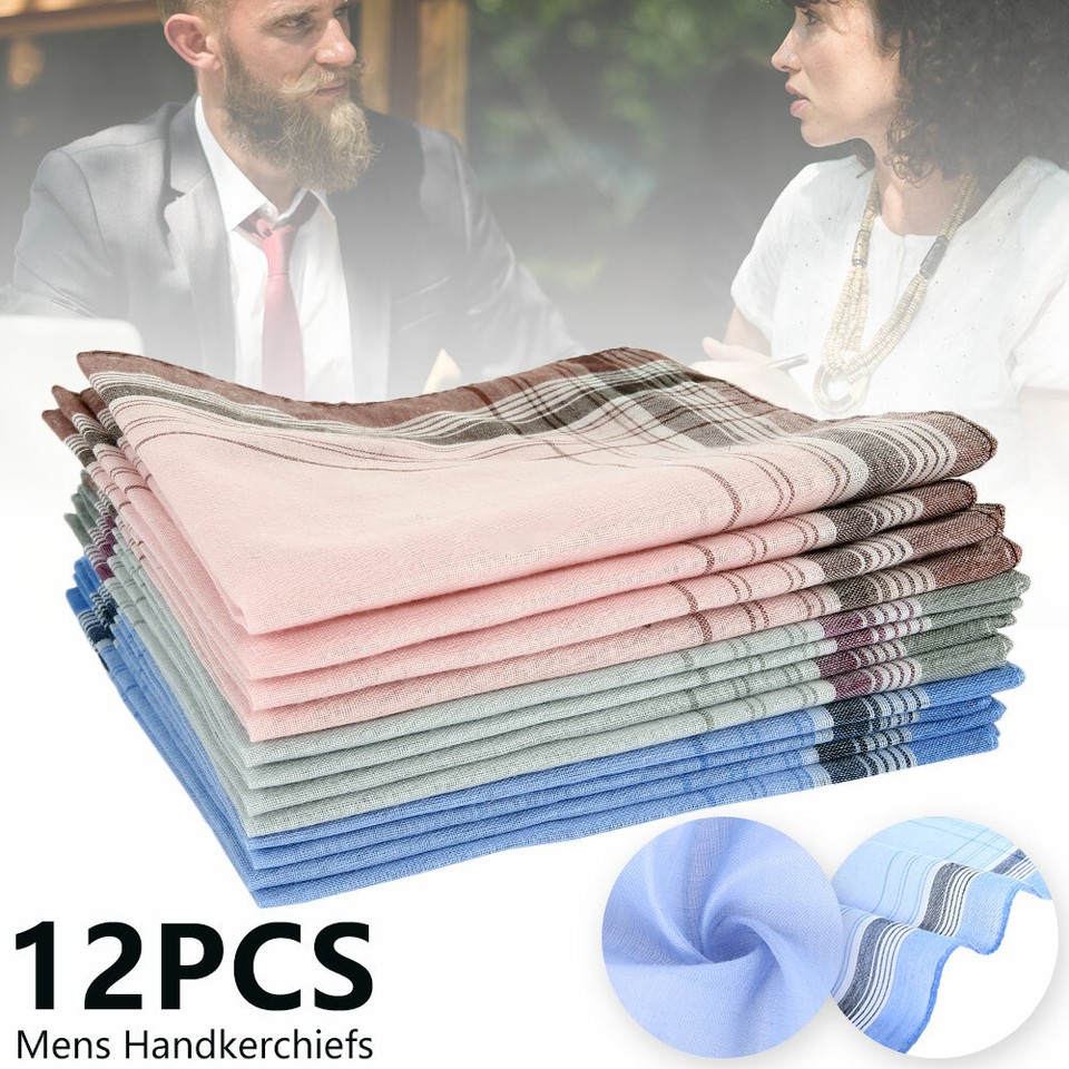 12X Mens Handkerchiefs 100Pure Cotton Pocket Square Hanky Handkerchief