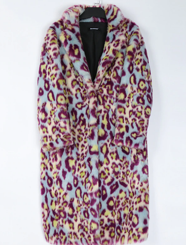 Plus Size Multicolor Leopard Print Faux Fur Winter Coat Festival Long Jacket - 第 11/11 張圖片