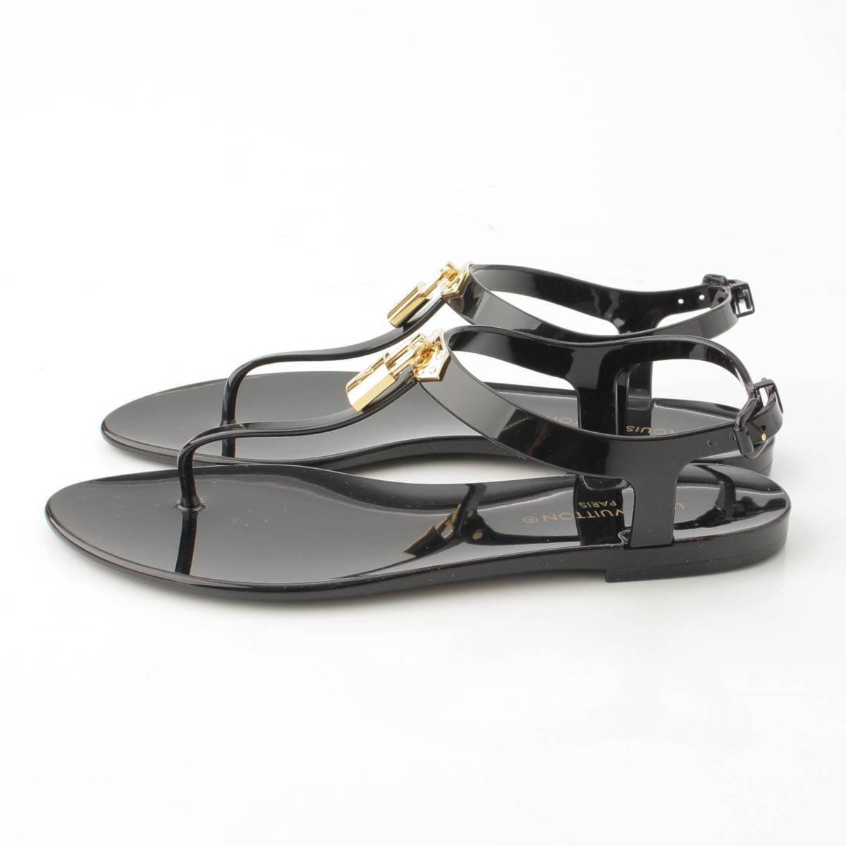 Auth Louis Vuitton Bikini Line Rubber Flat Sandals 1A9QX5 Noir 39(180069