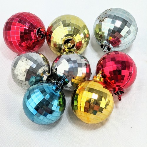 Lot Of 8 Vtg Bradford Plastic Disco Ball Reflective Ornaments