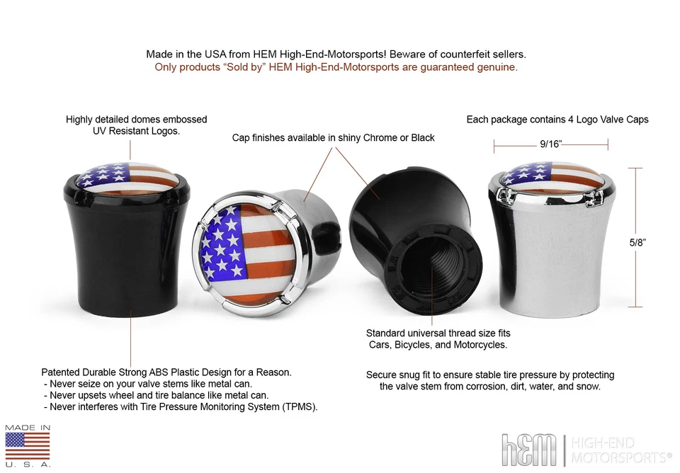 Tapas de vástago de válvula negras bandera alemana - Hechas en EE. UU. Foto 2 de 2