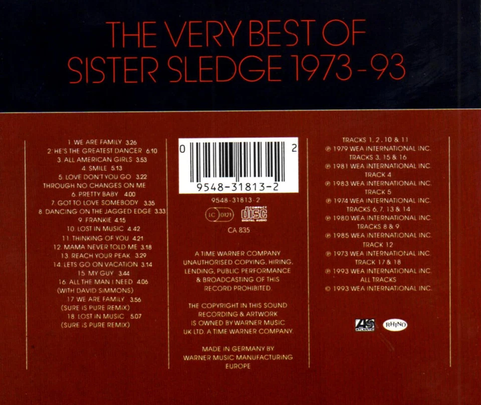 Sister Sledge - The Very Best Of (1973-93) CD Atlantic/RHINO 9548-31813-2 (1993) - Bild 2 von 2