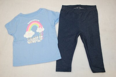 Baby Girls BLUE T-SHIRT Rainbow DADDY MAKES ME SMILE Denim Look Leggings 6-9 MO